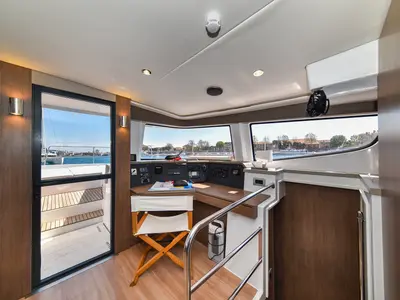 Cockpit of DESTINY, a Bali 4.6 catamaran at Zadar, Croatia