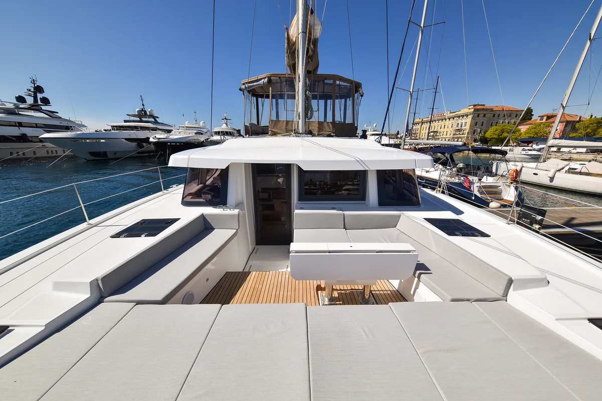 Deck of DESTINY, a Bali 4.6 catamaran at Zadar, Croatia