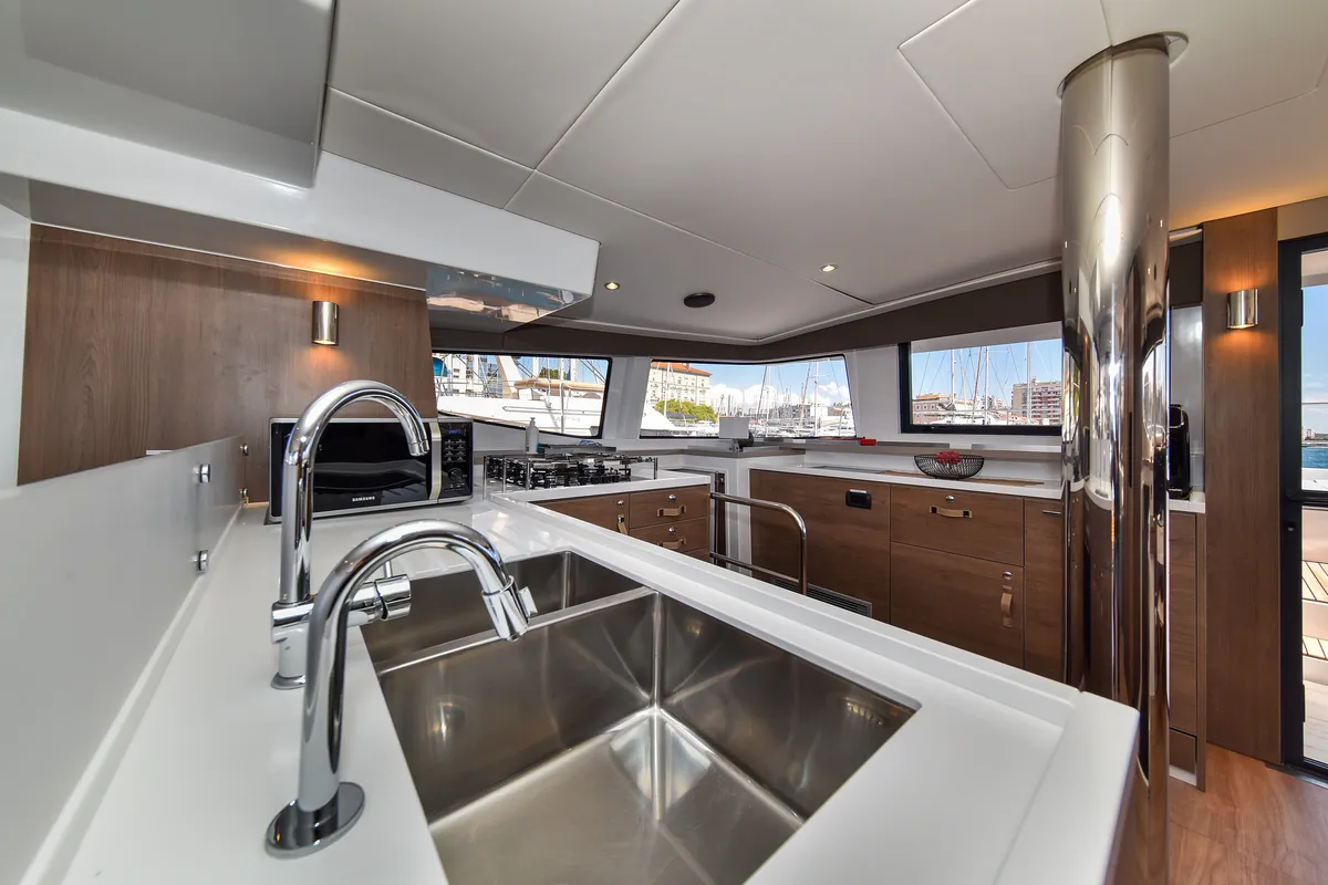 Galley of DESTINY, a Bali 4.6 catamaran at Zadar, Croatia