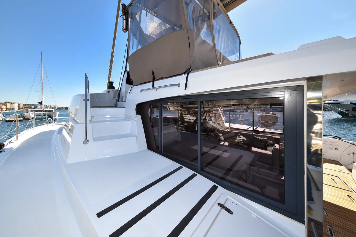 Deck of DESTINY, a Bali 4.6 catamaran at Zadar, Croatia
