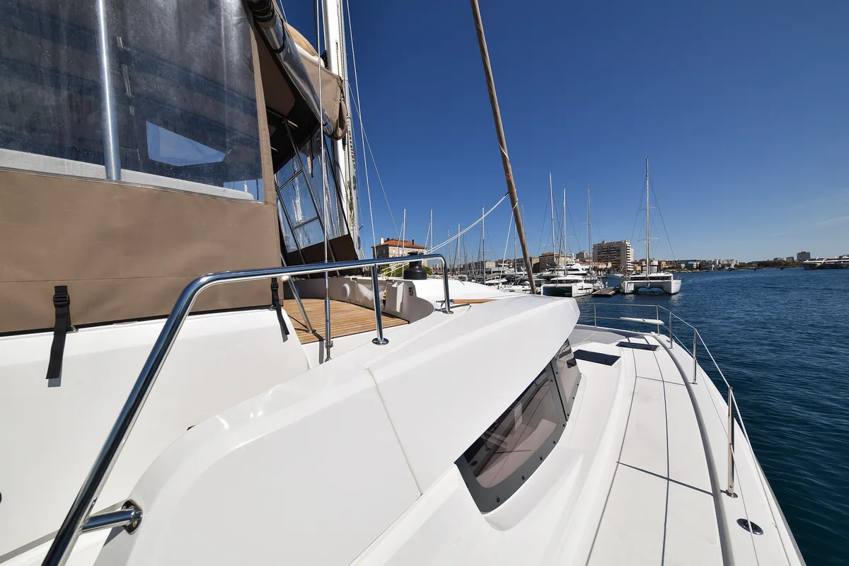 Deck of DESTINY, a Bali 4.6 catamaran at Zadar, Croatia