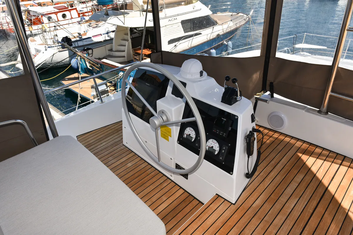 Cockpit of DESTINY, a Bali 4.6 catamaran at Zadar, Croatia