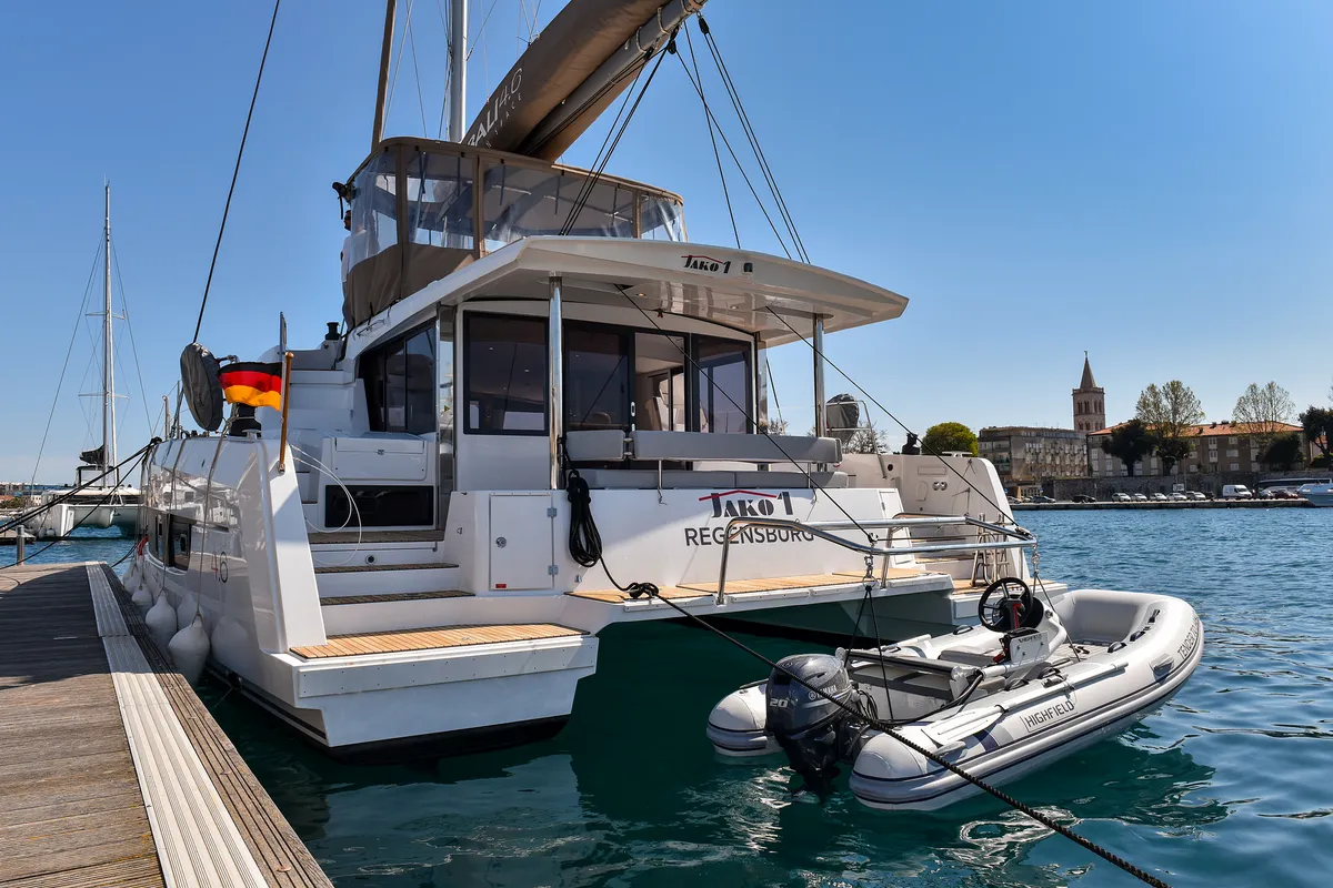 Exterior view of DESTINY, a Bali 4.6 catamaran at Zadar, Croatia