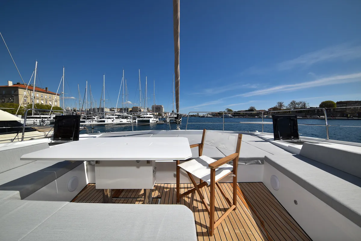 Deck of DESTINY, a Bali 4.6 catamaran at Zadar, Croatia