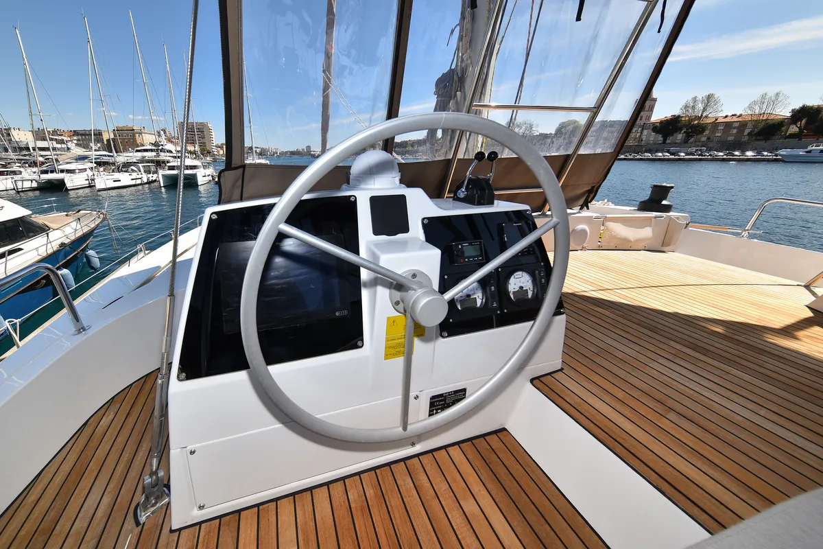 Cockpit of DESTINY, a Bali 4.6 catamaran at Zadar, Croatia
