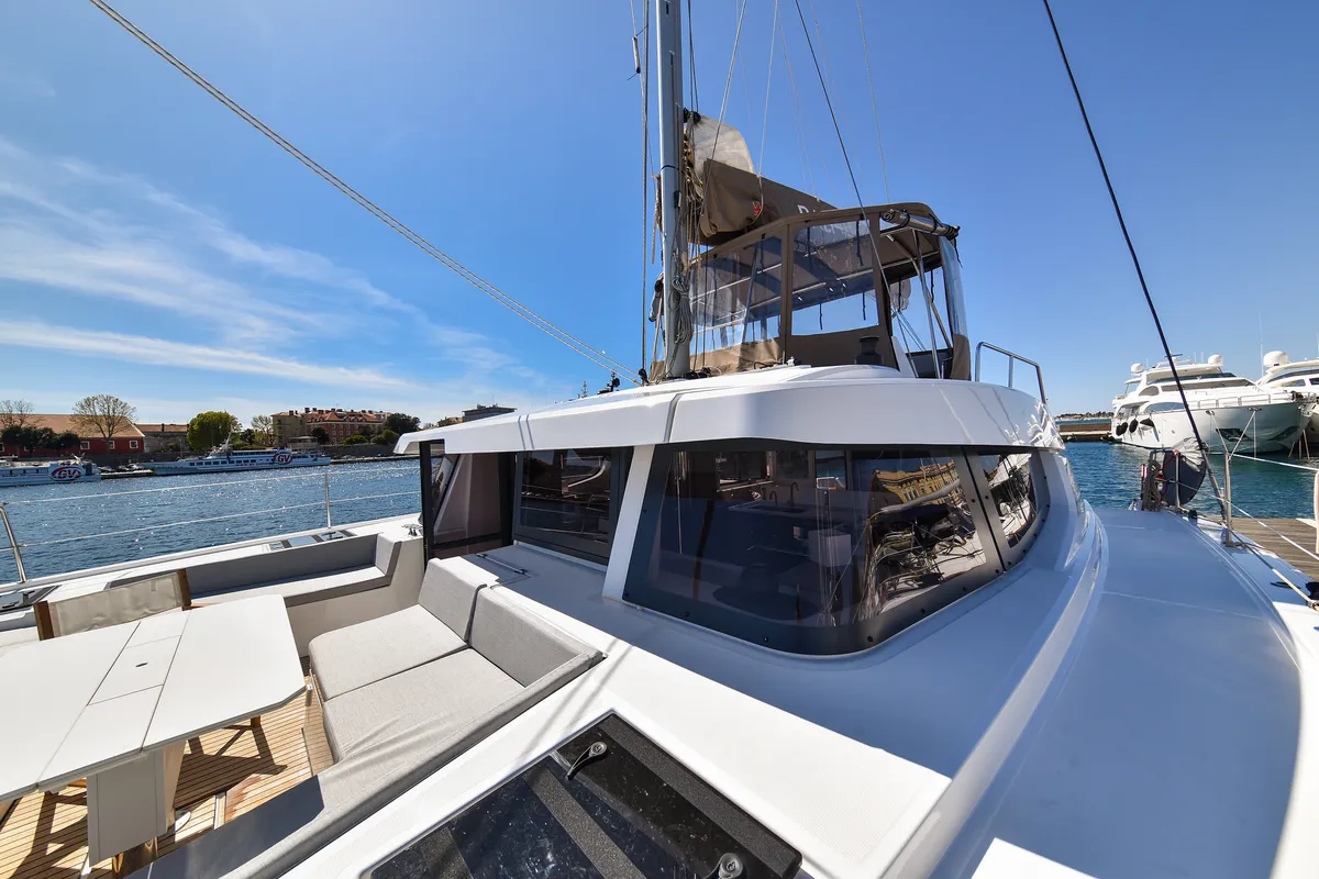 Deck of DESTINY, a Bali 4.6 catamaran at Zadar, Croatia