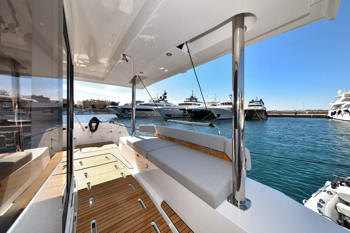 Deck of DESTINY, a Bali 4.6 catamaran at Zadar, Croatia