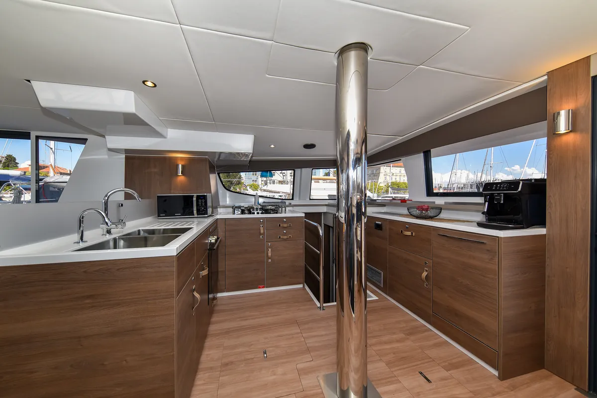 Galley of DESTINY, a Bali 4.6 catamaran at Zadar, Croatia