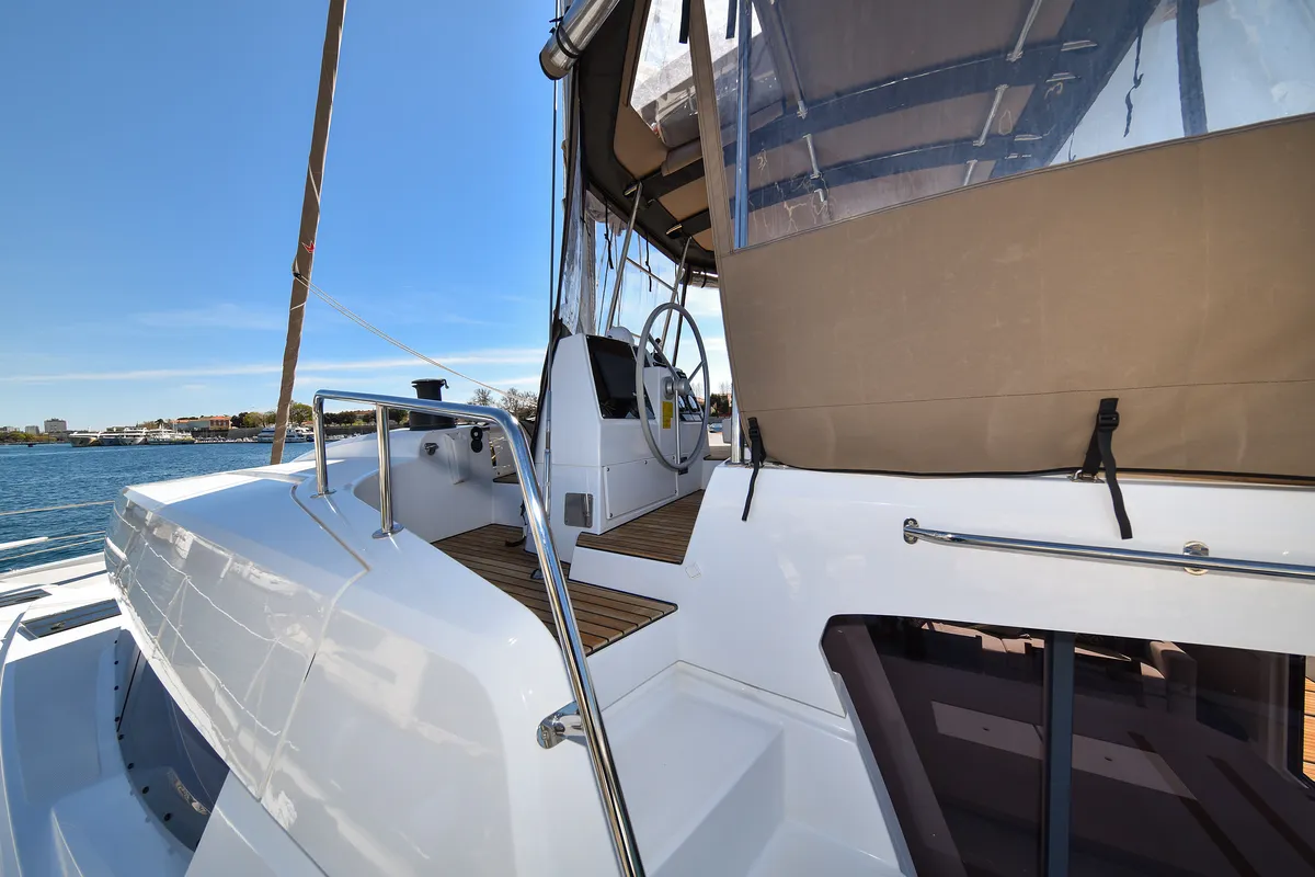 Cockpit of DESTINY, a Bali 4.6 catamaran at Zadar, Croatia