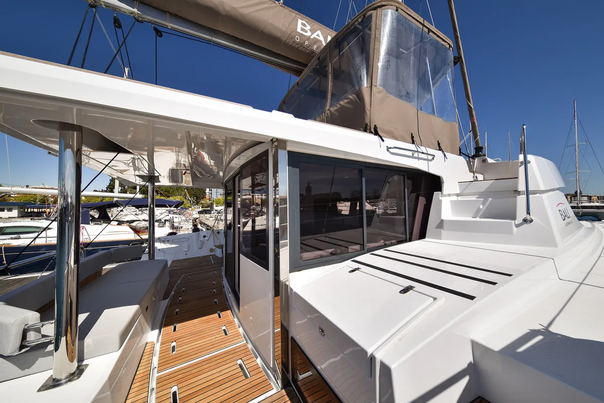 Deck of DESTINY, a Bali 4.6 catamaran at Zadar, Croatia