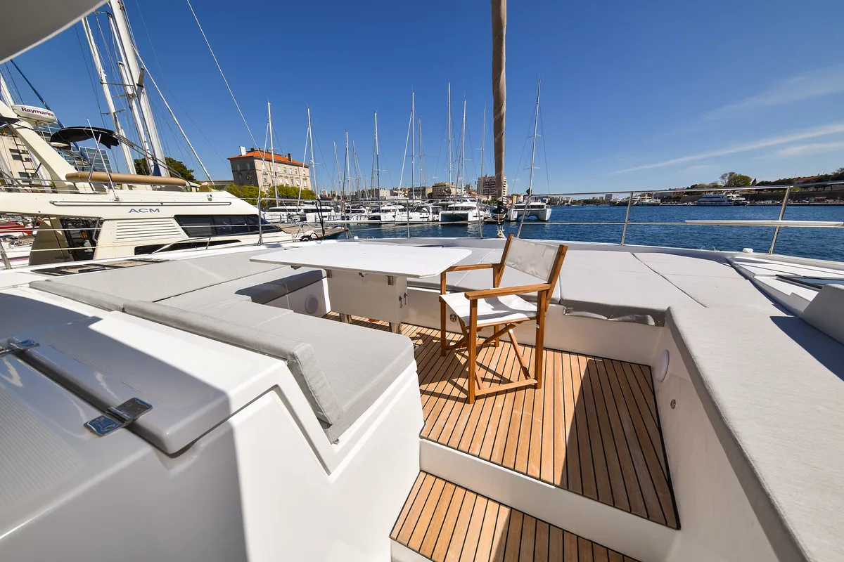 Deck of DESTINY, a Bali 4.6 catamaran at Zadar, Croatia