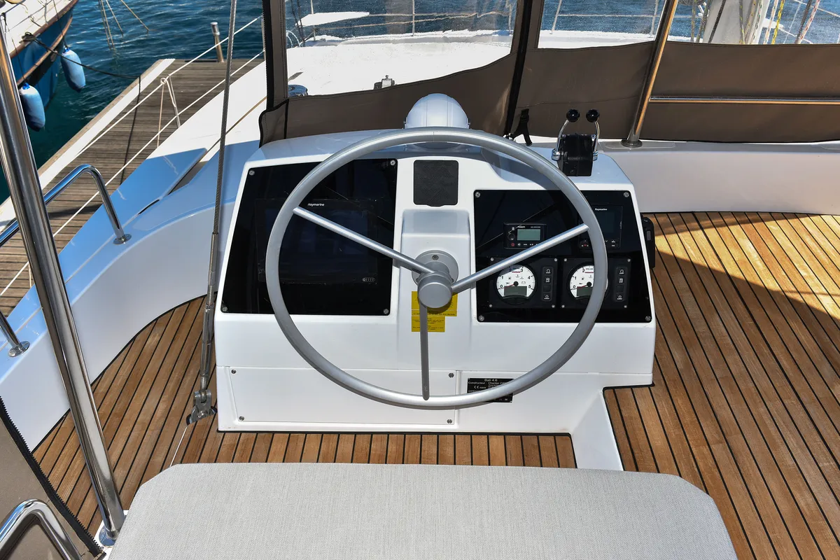 Cockpit of DESTINY, a Bali 4.6 catamaran at Zadar, Croatia