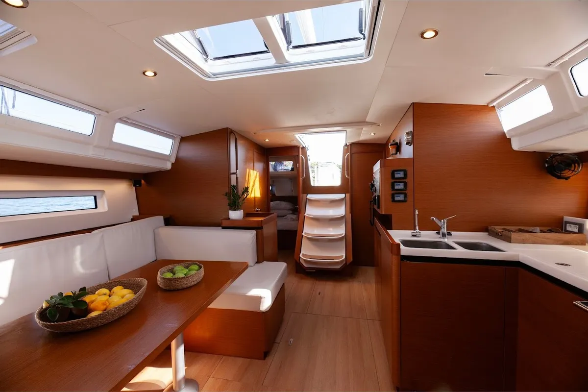 Galley of Wu Wei, a Jeanneau Sun Odyssey 490 sailboat at Kos, Greece