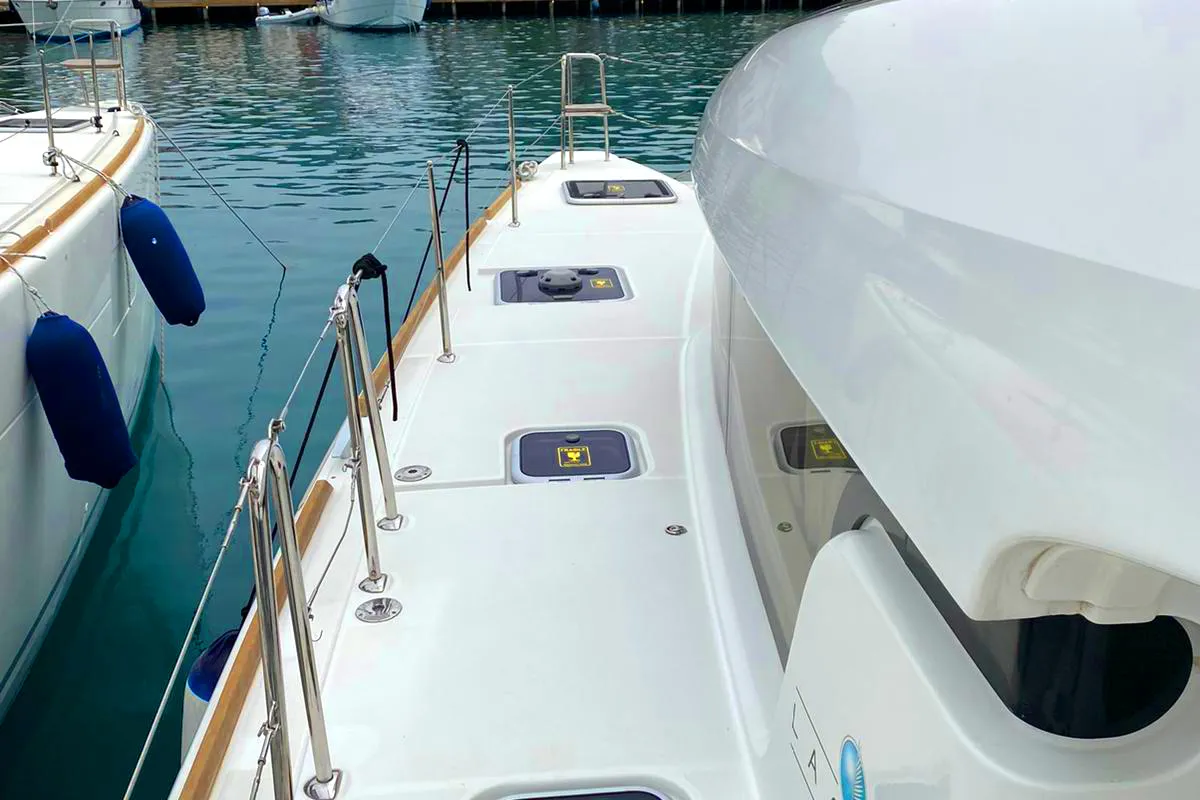 Deck of Joy One, a Lagoon 39 catamaran at Fethiye, Turkey