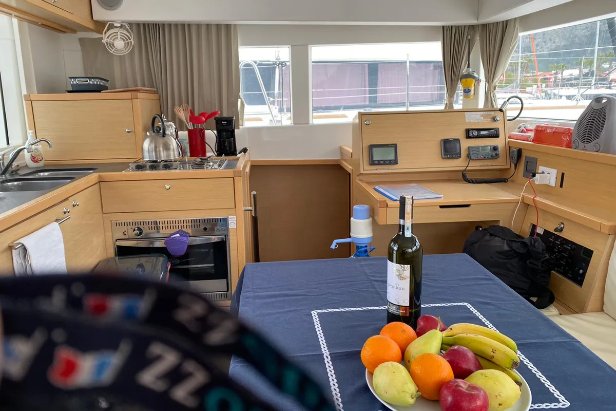Galley of Joy One, a Lagoon 39 catamaran at Fethiye, Turkey