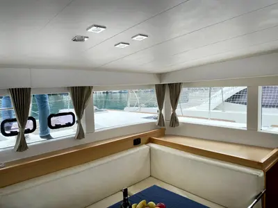 Salon of Joy One, a Lagoon 39 catamaran at Fethiye, Turkey