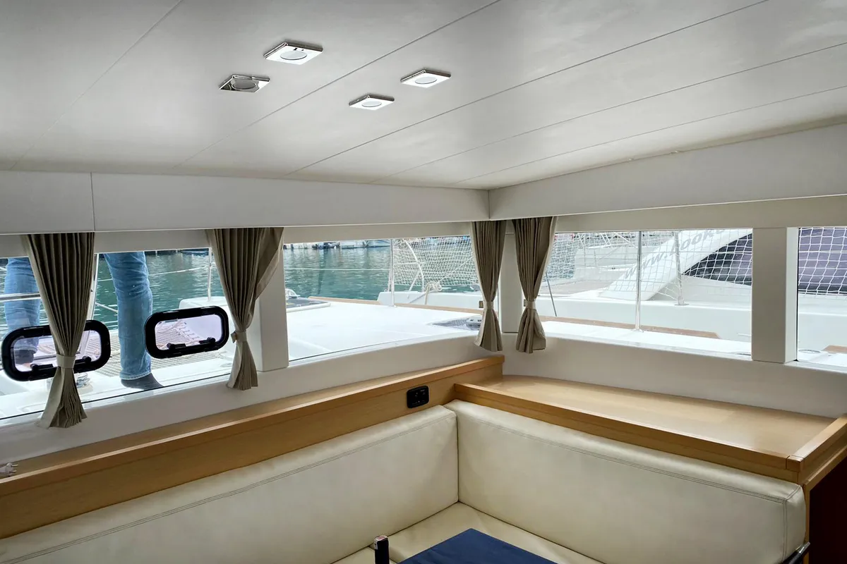Salon of Joy One, a Lagoon 39 catamaran at Fethiye, Turkey