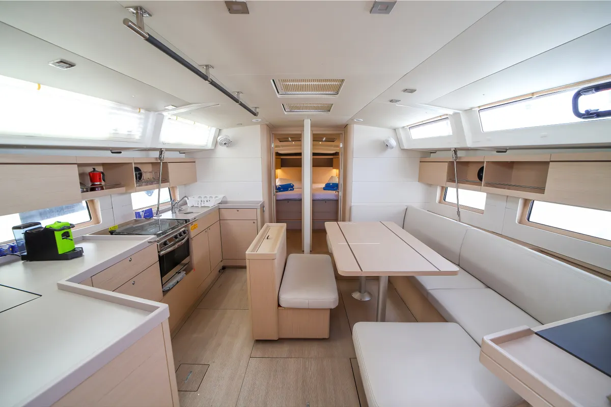 Salon of Eonia, a Beneteau Oceanis 46.1 sailboat at Castellammare del Golfo, Italy