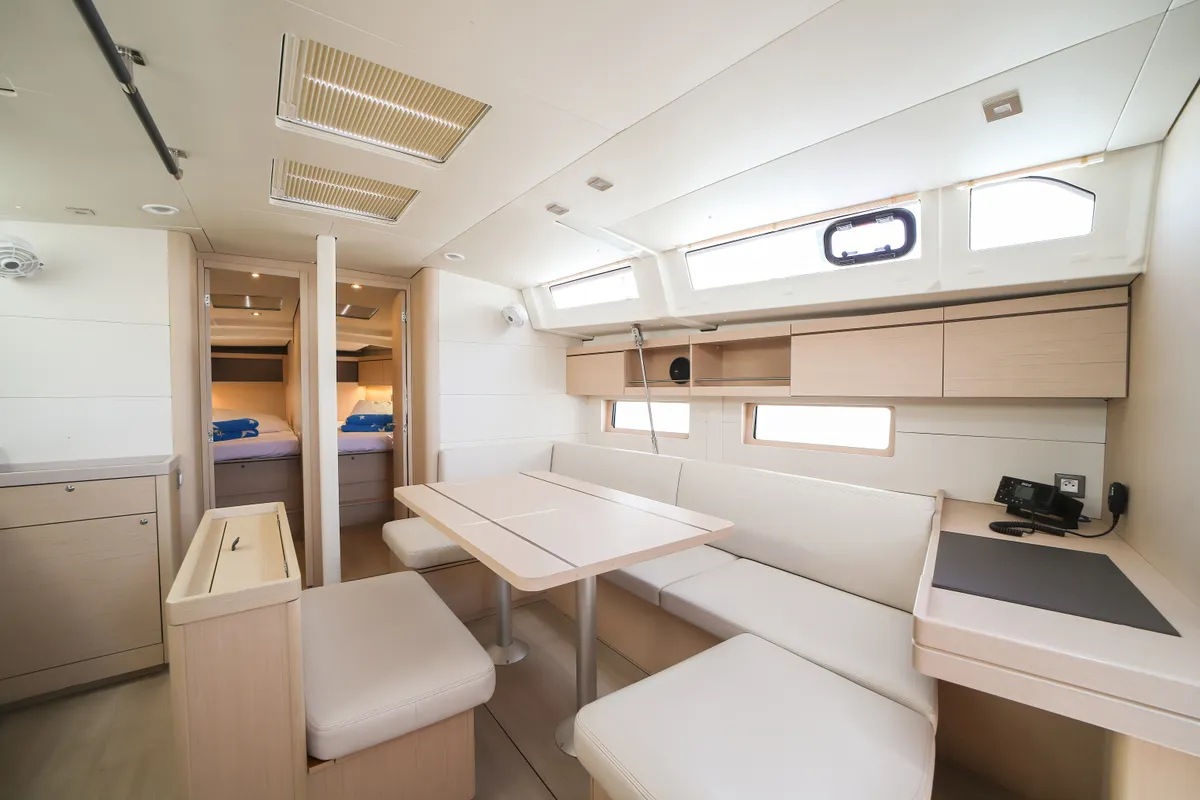Salon of Eonia, a Beneteau Oceanis 46.1 sailboat at Castellammare del Golfo, Italy