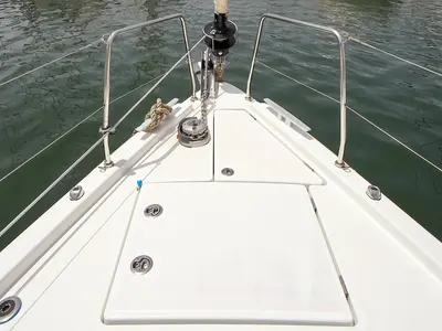 Deck of Eonia, a Beneteau Oceanis 46.1 sailboat at Castellammare del Golfo, Italy