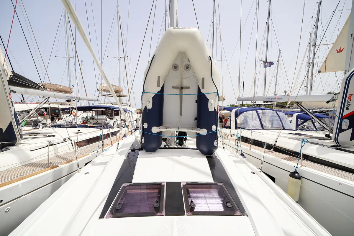Deck of Eonia, a Beneteau Oceanis 46.1 sailboat at Castellammare del Golfo, Italy