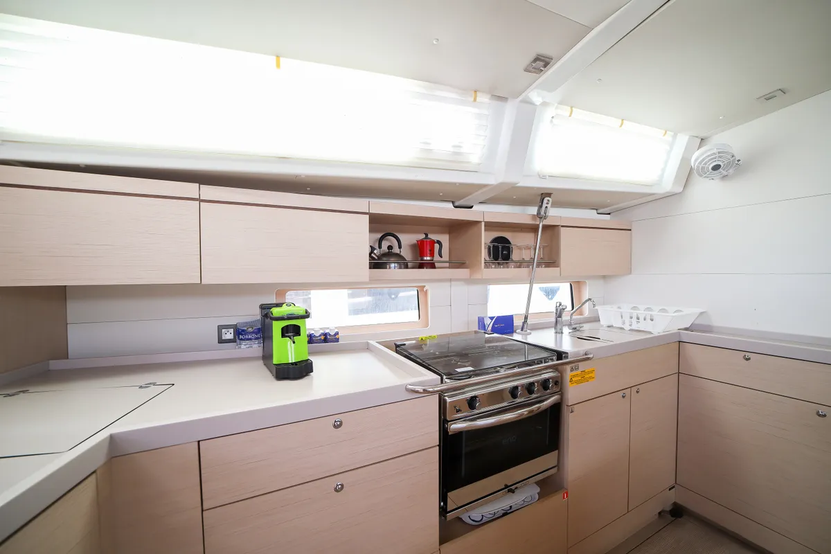 Galley of Eonia, a Beneteau Oceanis 46.1 sailboat at Castellammare del Golfo, Italy