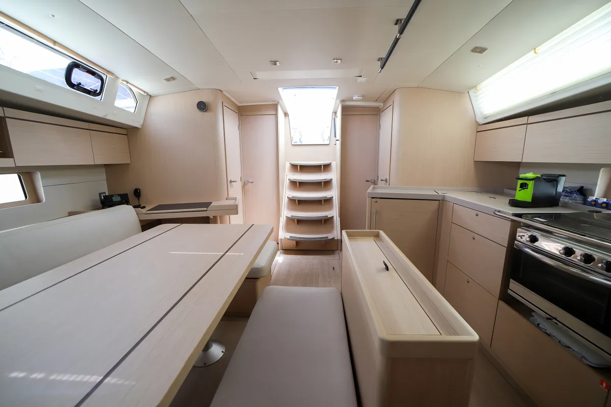 Salon of Eonia, a Beneteau Oceanis 46.1 sailboat at Castellammare del Golfo, Italy