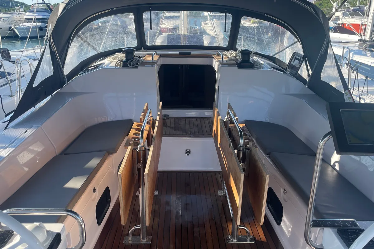 Deck of Elan Impression 50.1, a sailboat at Pirovac, Croatia