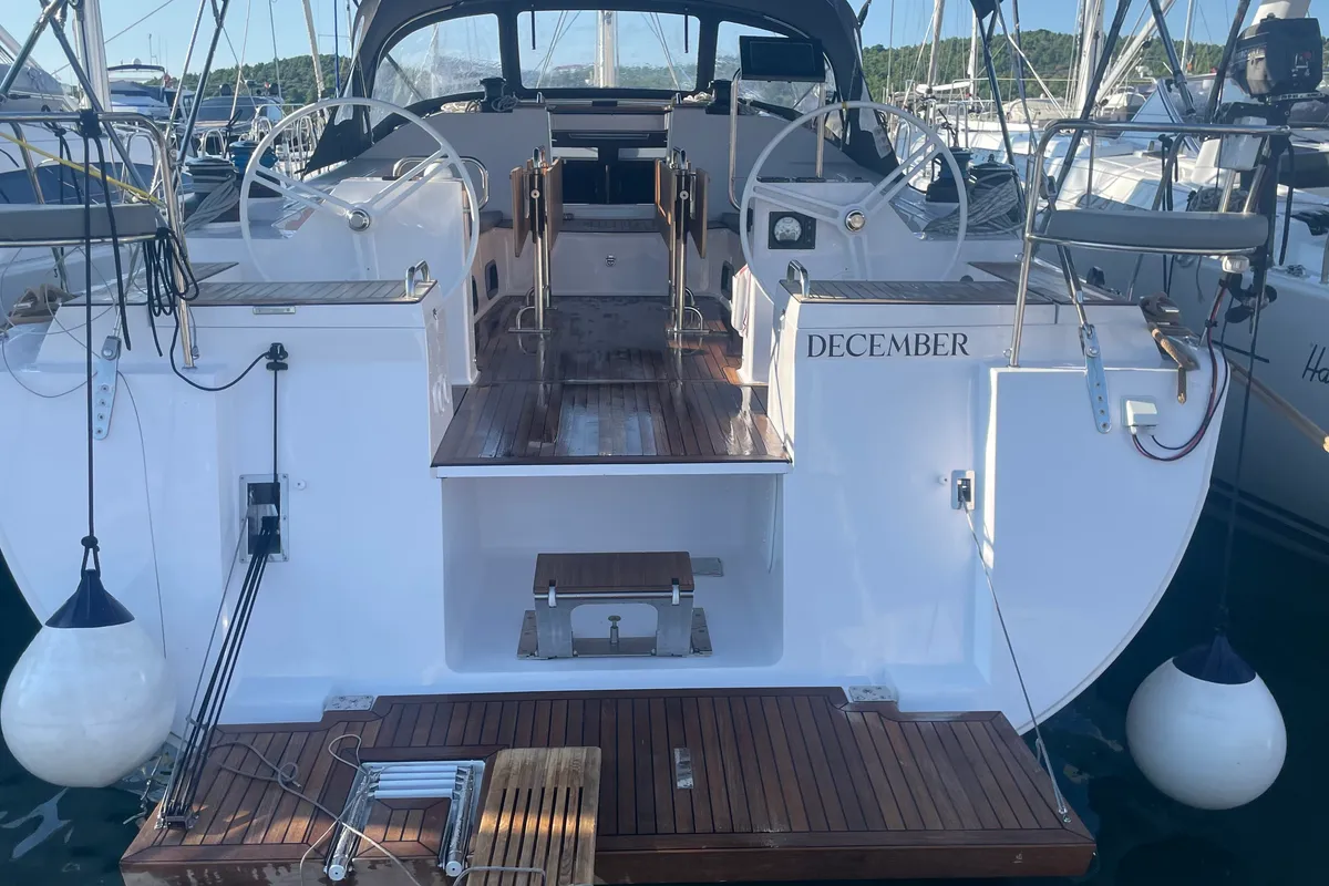 Deck of Elan Impression 50.1, a sailboat at Pirovac, Croatia