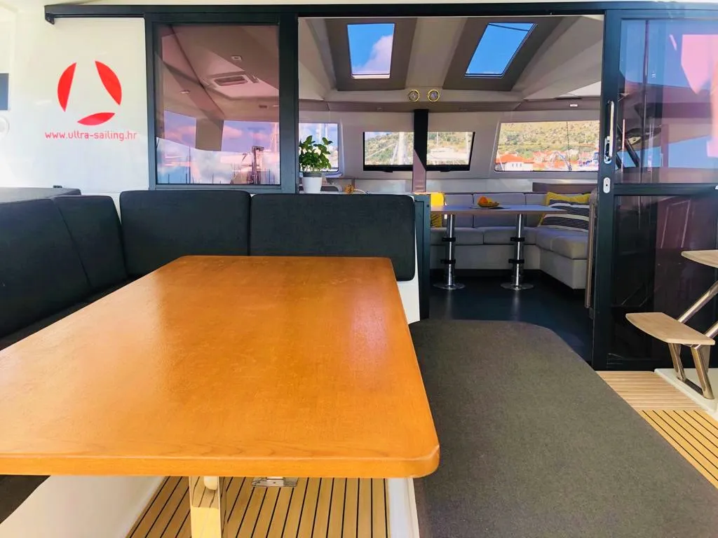 Deck of Princess Valeria, a Fountaine Pajot Elba 45 catamaran at Seget Donji, Croatia