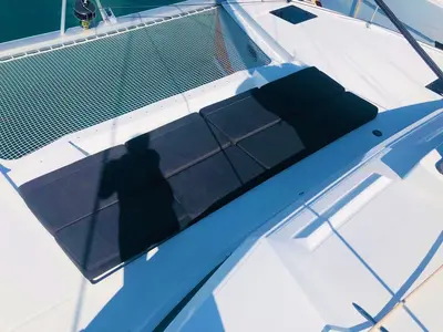 Deck of Princess Valeria, a Fountaine Pajot Elba 45 catamaran at Seget Donji, Croatia