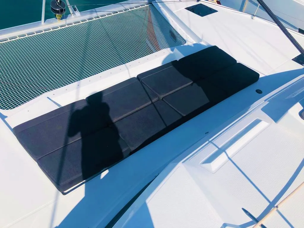 Deck of Princess Valeria, a Fountaine Pajot Elba 45 catamaran at Seget Donji, Croatia