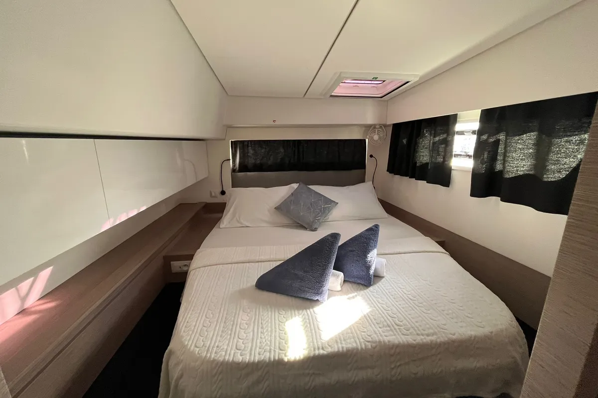 Cabin on Princess Valeria, a Fountaine Pajot Elba 45 catamaran at Seget Donji, Croatia