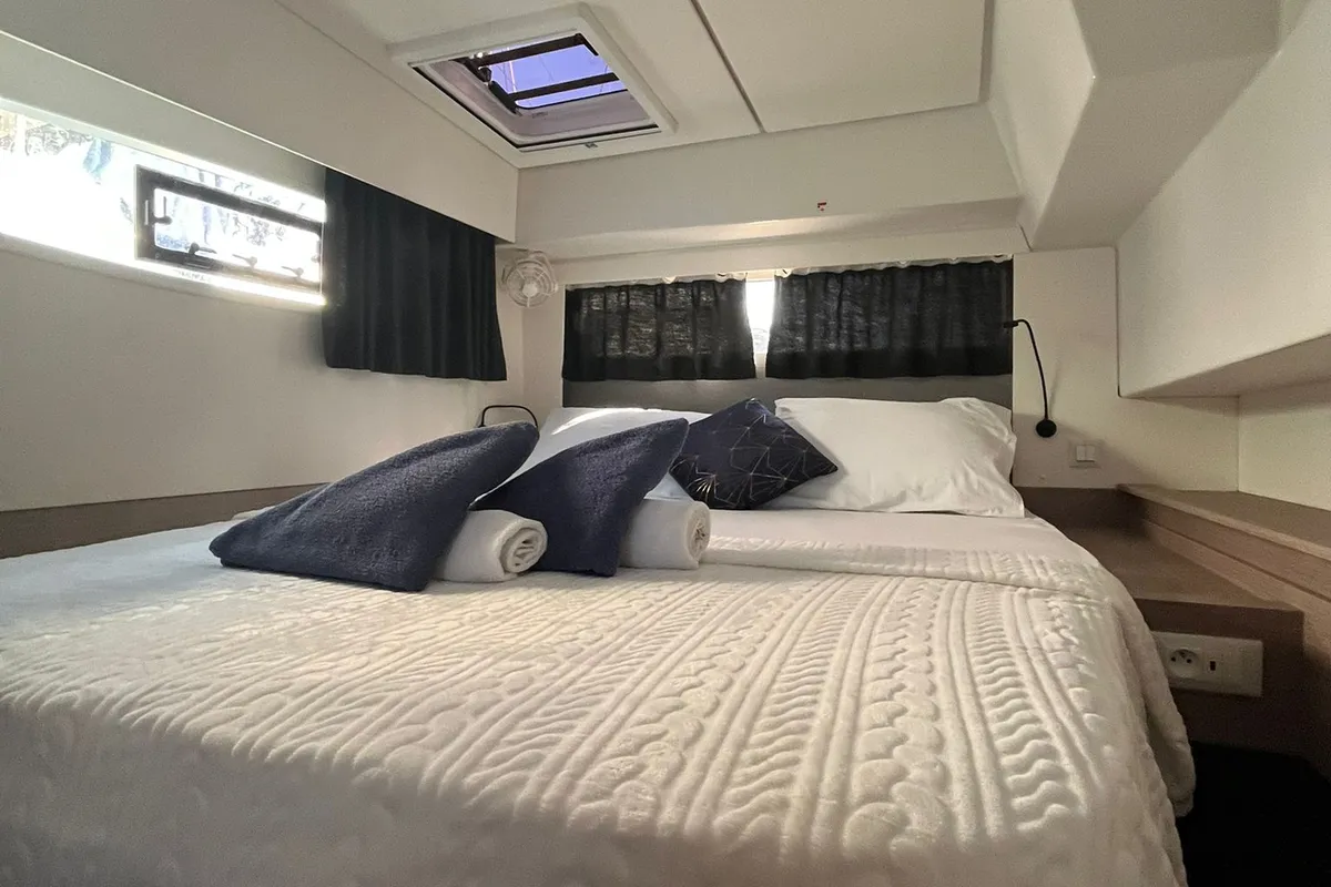 Cabin on Princess Valeria, a Fountaine Pajot Elba 45 catamaran at Seget Donji, Croatia