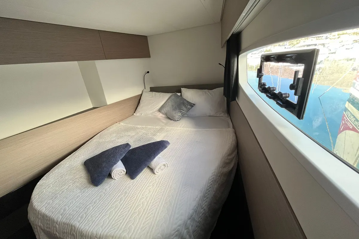 Cabin on Princess Valeria, a Fountaine Pajot Elba 45 catamaran at Seget Donji, Croatia