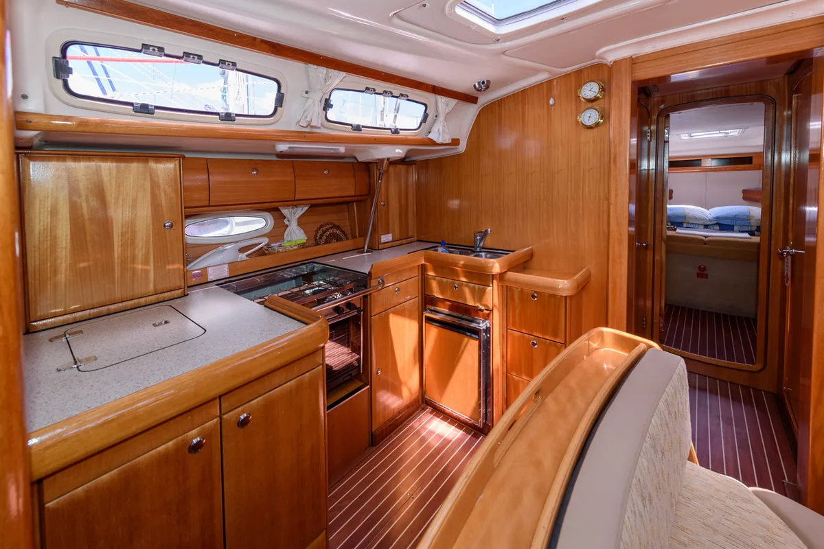 Galley of Martina, a Bavaria 46 Cruiser sailboat at Grad Trogir, Croatia