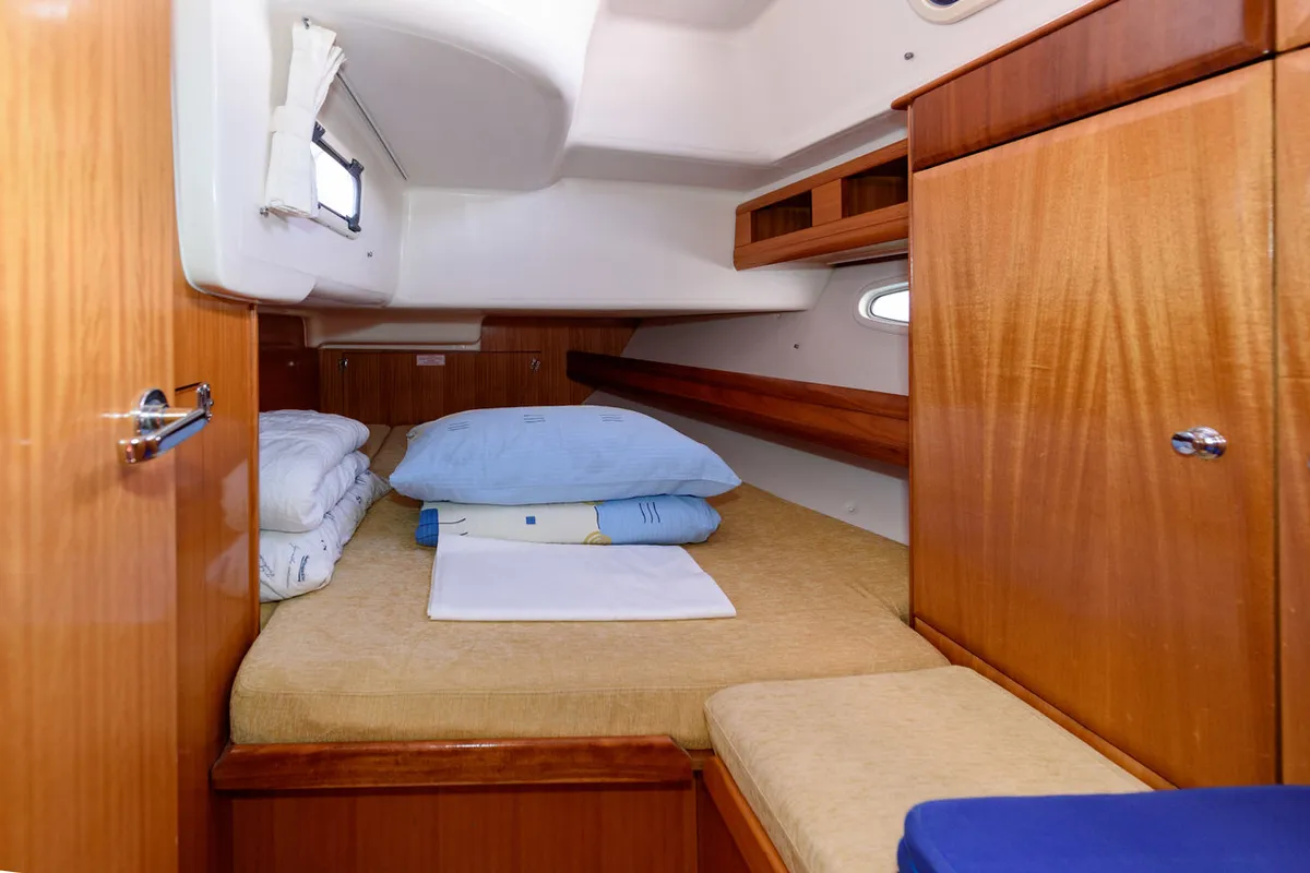 Cabin on Martina, a Bavaria 46 Cruiser sailboat at Grad Trogir, Croatia