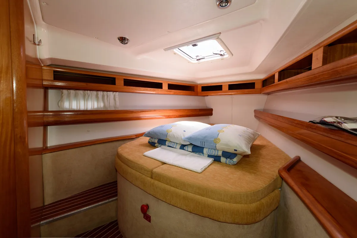 Cabin on Martina, a Bavaria 46 Cruiser sailboat at Grad Trogir, Croatia