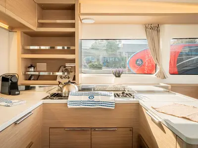 Galley of Amalia, a Lagoon 46 catamaran at Marpissa, Greece