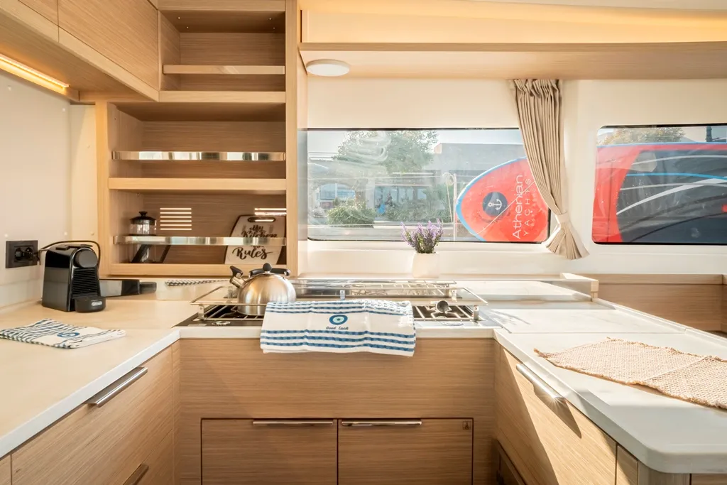 Galley of Amalia, a Lagoon 46 catamaran at Marpissa, Greece