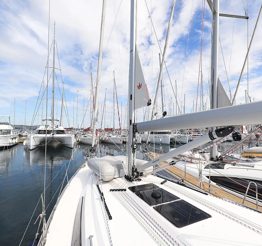 Deck of Fleur de Lys, a Bavaria Cruiser 41 sailboat at Murter, Croatia