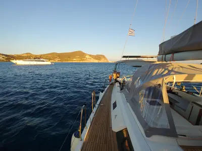 Deck of APOLLONIS, a Hanse 540e sailboat at Salamina Municipal Unit, Greece