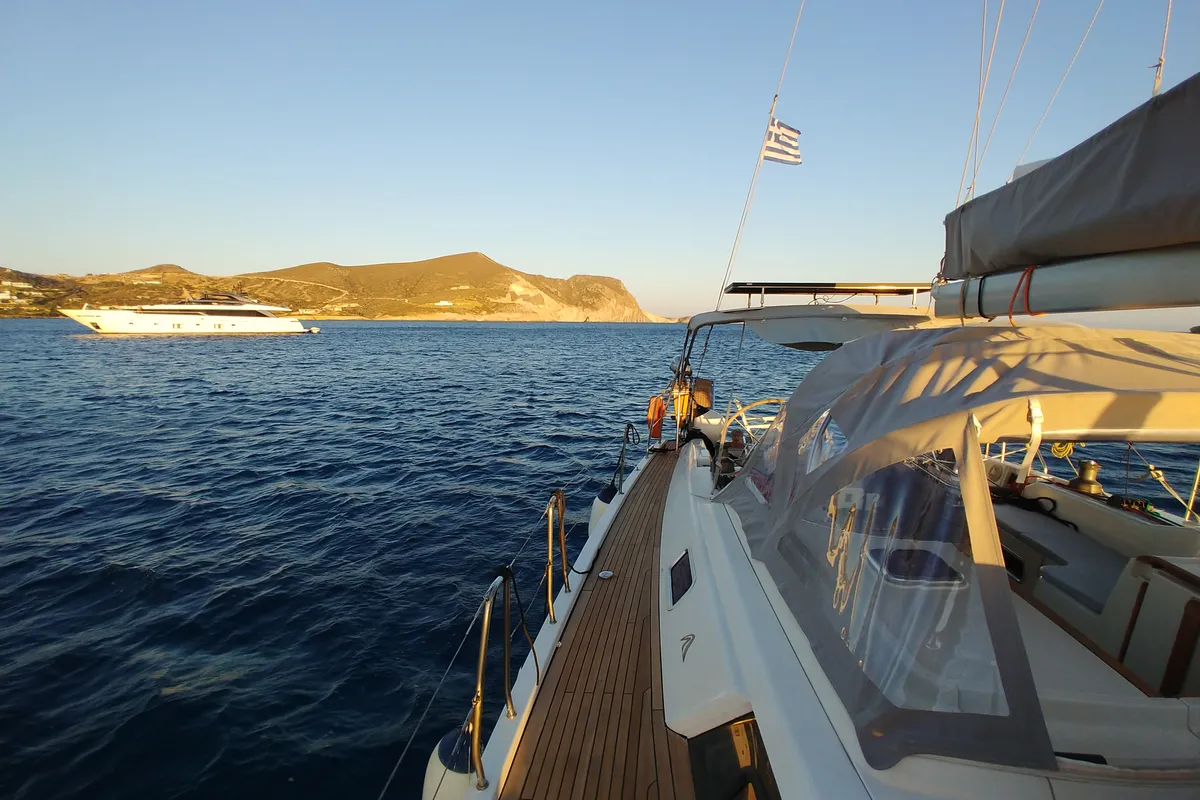 Deck of APOLLONIS, a Hanse 540e sailboat at Salamina Municipal Unit, Greece