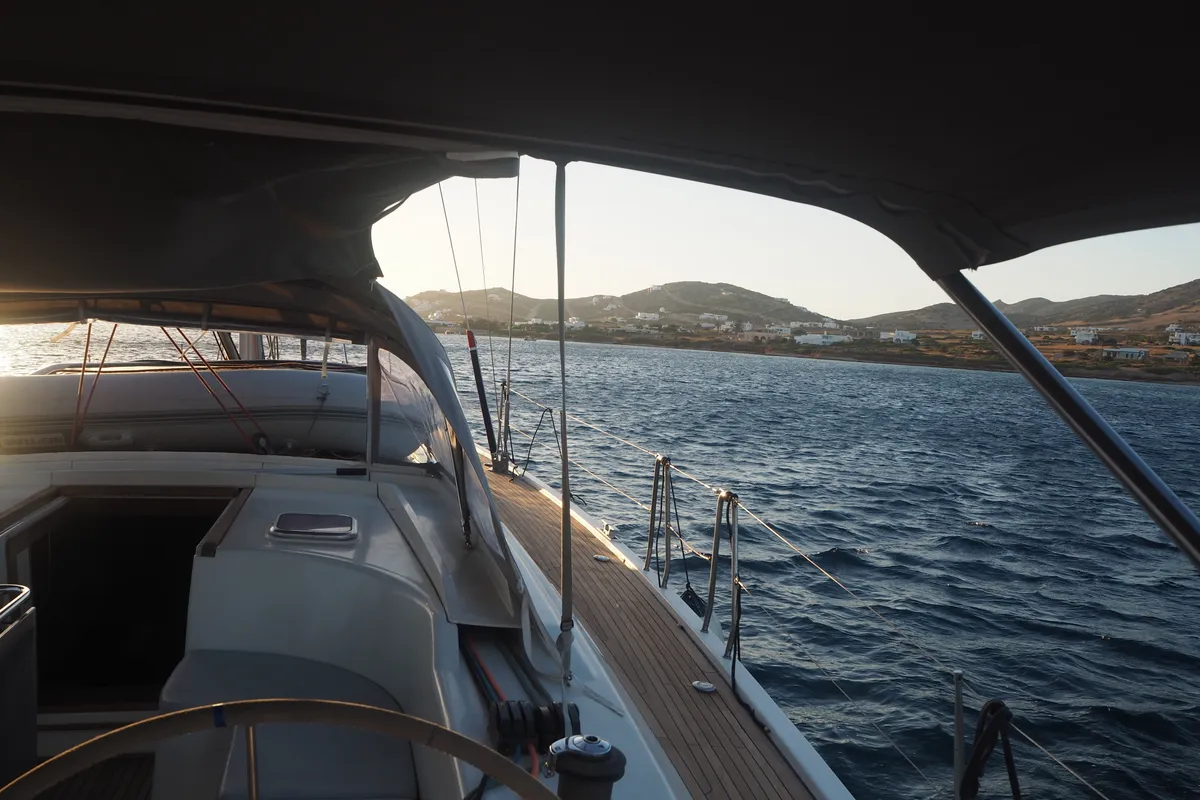 Cockpit of APOLLONIS, a Hanse 540e sailboat at Salamina Municipal Unit, Greece
