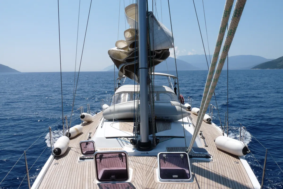 Deck of APOLLONIS, a Hanse 540e sailboat at Salamina Municipal Unit, Greece