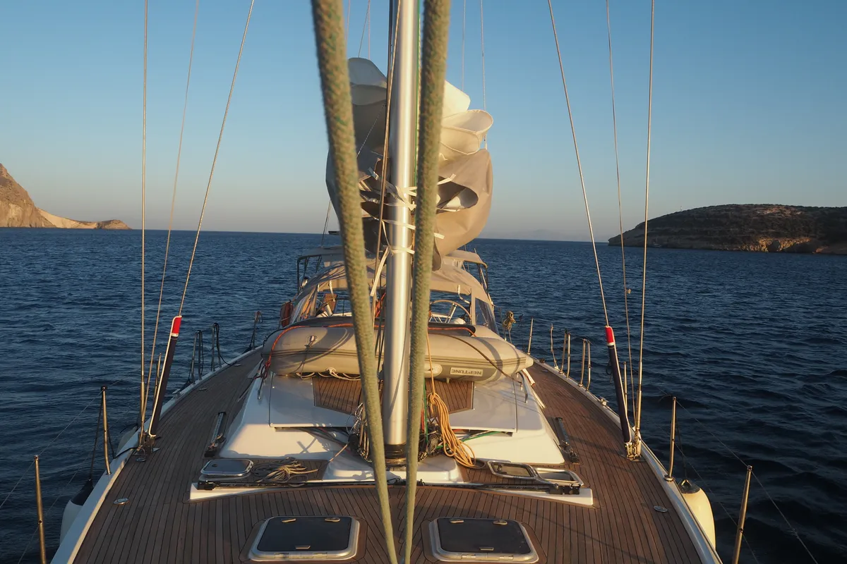 Deck of APOLLONIS, a Hanse 540e sailboat at Salamina Municipal Unit, Greece