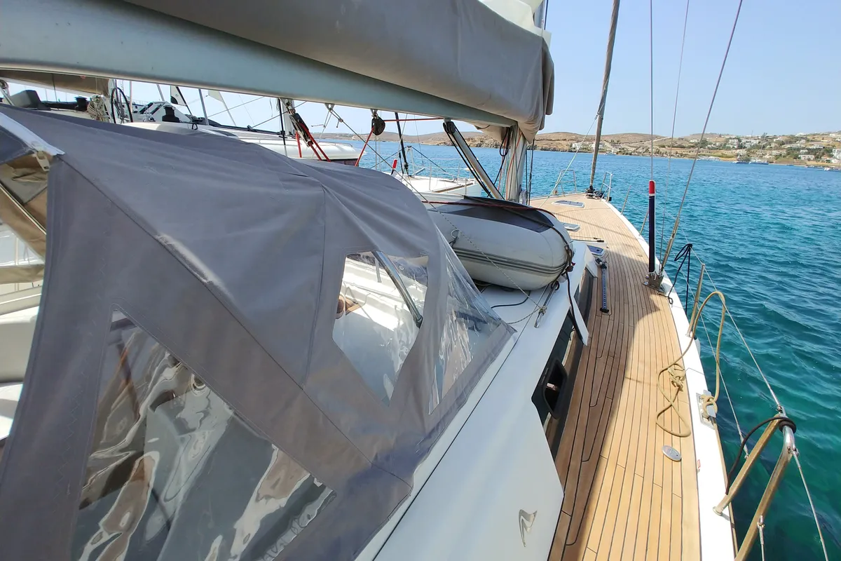 Deck of APOLLONIS, a Hanse 540e sailboat at Salamina Municipal Unit, Greece
