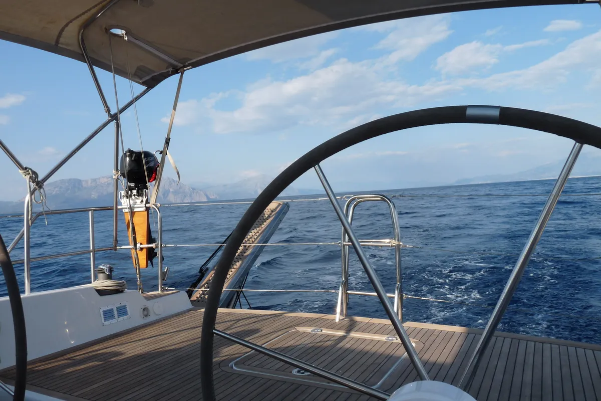 Cockpit of APOLLONIS, a Hanse 540e sailboat at Salamina Municipal Unit, Greece