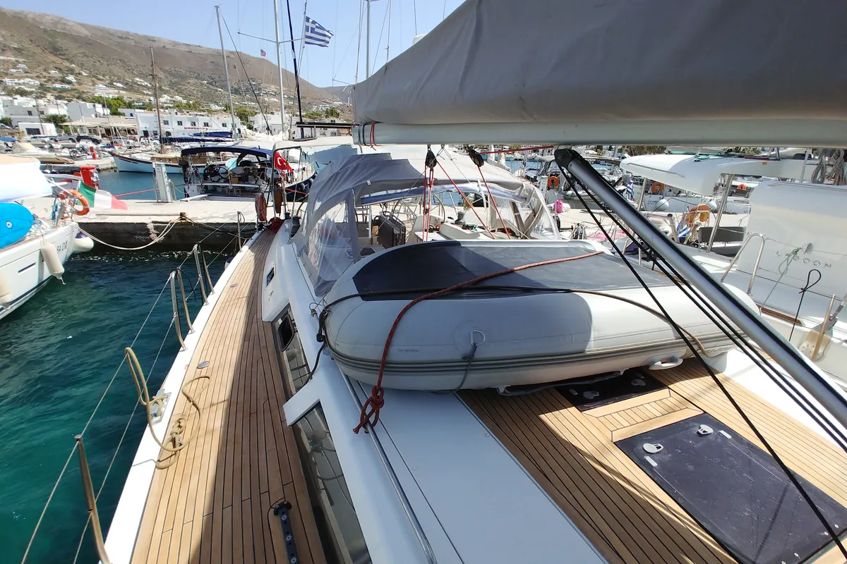 Deck of APOLLONIS, a Hanse 540e sailboat at Salamina Municipal Unit, Greece