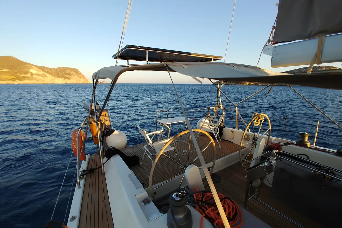 Cockpit of APOLLONIS, a Hanse 540e sailboat at Salamina Municipal Unit, Greece